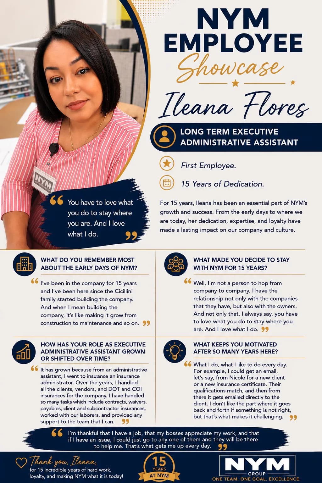 NYM Employee Showcase poster for Ileana Flores, Long Term Executive Administrative Assistant
